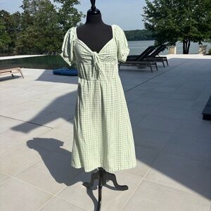Roxy Green Gingham Puff Sleeve Dress